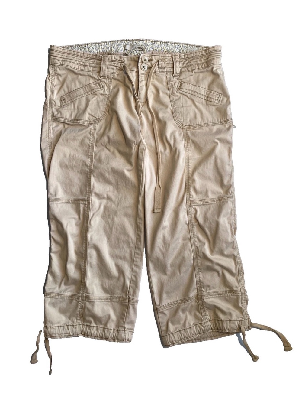 GOOD- Size 13 Womens Refuge Capri Pants Drawstring Cotton Spandex Khaki Color
